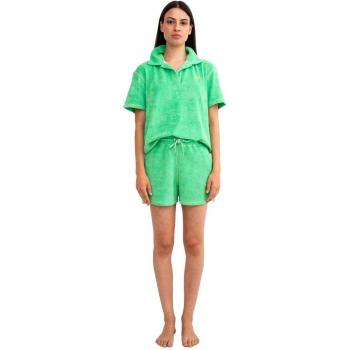 Starlite - Short de mujer liso con goma a la cintura, color verde con detalle bordado dorado