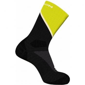 Calcetines de trail Salomon Pulse Crew Negro/Amarillo, calcetines para running, color negro con detalles amarillos, talla M