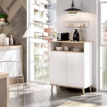 Aparador Varatella Moderno, Buffet Despensa de Salón con 2 Puertas, 80x40x102 cm, Blanco y Roble