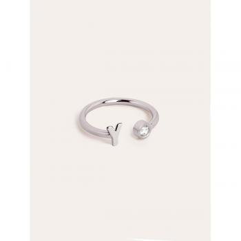 Anillo personalizado Letter Y de plata bañado en rodio