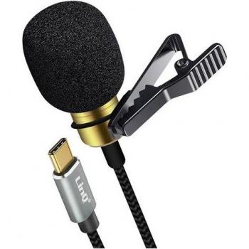 Micrófono Lavalier USB-C Omnidireccional con Pinza Giratoria y Cable Trenzado de 2 Metros