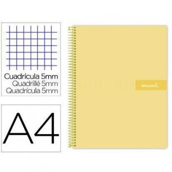 Cuaderno espiral liderpapel a4 micro crafty tapa forrada 120h 90 gr cuadro 5 mm 5 bandas 4 color amarillo.