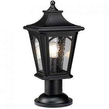 Bolardo de exterior Elstead Bedford, linterna de pedestal mediana ligera, acabado negro místico, casquillo E27