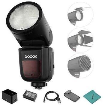 Godox V1-N Flash Profesional para Cámara Speedlite Speedlight Cabeza Redonda Inalámbrica 2.4G Fresnel Zoom para Nikon D5300 D750 D850 D7100 Z7Cámaras Videocámaras para Retrato de Boda Fotografía de