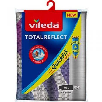 Vileda Total Reflect - Funda de Planchar Metálica, Refleja el Vapor sobre la Ropa, para un Planchado Extra Rápido, Ajustable, color Gris, 120–130 x 38-45cm