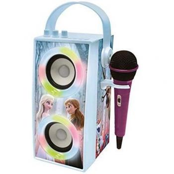 LEXIBOOK- Disney Frozen-Altavoz portátil Bluetooth micrófono, Efectos de luz, Karaoke, inalámbrico, USB, Tarjeta SD, batería Recargable, Azul