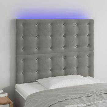 Cabecero LED Gris Claro en Terciopelo con Dimensiones 90x5x111/128 cm