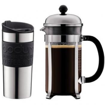 Bodum - K11068-01 - Chambord - Cafetera 8 tazas - 1,0 l + Travel Mug de acero inoxidable - 0,35 l
