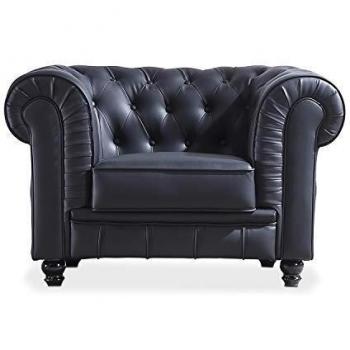 Chesterfield, Sofa Individual de una Plaza, Sillon Descanso, 1 Persona, Acabado en Simil Piel Color Negro y Capitone, Medidas: 115 cm