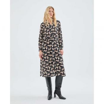 Vestido midi camisero con estampado de animal print en color negro