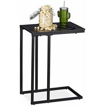 Mesa Auxiliar Rectangular C-Shape, Mesita Café para Cama o Sofá, Metal y DM, 59.5 x 30 x 45 cm, Color Negro