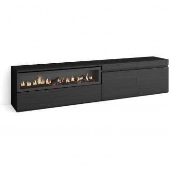 Mueble TV Moderno con Chimenea Eléctrica, 200x45x35cm, Para Televisores hasta 80, Color Negro