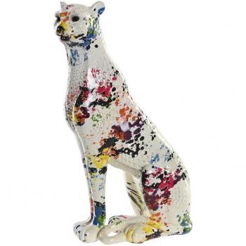 Figura Decorativa Leopardo Moderno DKD Home Decor Blanco Multicolor 16 x 8 x 25 cm