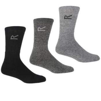 Regatta Men's Cotton-Blend Crew Socks - 3 Pack (Black/Grey, Size 6-11 UK)