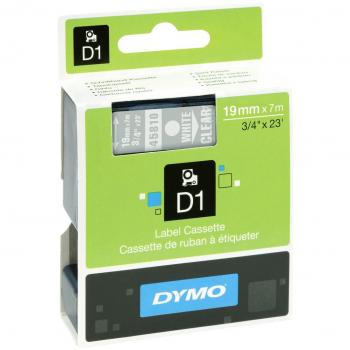 Dymo D1 Estándar Cintas autoadhesivas para impresoras LabelManager, rollo de 19 mm x 7 m, Blanco sobre Transparente