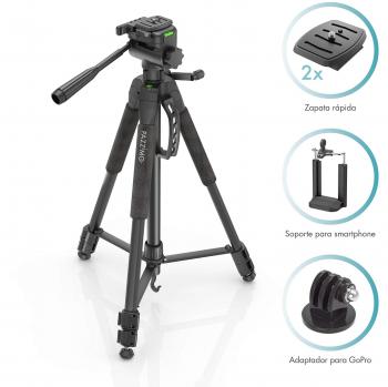 Trípode cámara réflex para Canon I Altura hasta 165cm | Incluye Adaptador Soporte para Smartphone y GoPro, 2 Zapatas rápidas, Bolsa de Transporte I Trípode de Viaje y de vídeo I Trípode de Foto
