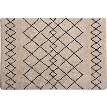Alfombra Rectangular Geométrica de Poliéster Beige y Negra 160 x 230 cm
