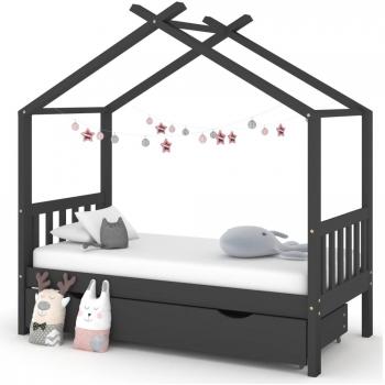 Estructura de cama infantil y cajón de madera de pino gris 80x160cm