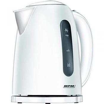 MPM MCZ-85 Hervidor de Agua Eléctrico 1,7 Litros sin BPA, Base Giratoria 360º, Apagado Automático, Filtro Anti Cal Extraíble, Blanco, Resist