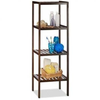 Estantería de baño de bambú con 4 estantes, madera, de pie, 110x34,5x33 cm, color marrón oscuro