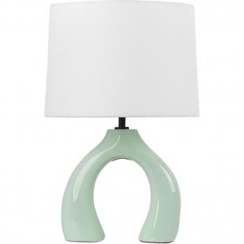 Lámpara de mesa de cerámica verde claro con pantalla de tambor de lino y base minimalista Abbie