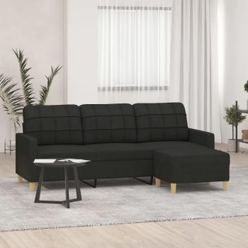 Sofá de 3 plazas con reposapiés negro 180 cm en tela