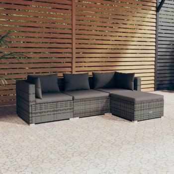 4-Piece Grey Poly Rattan Garden Lounge Set with Cushions