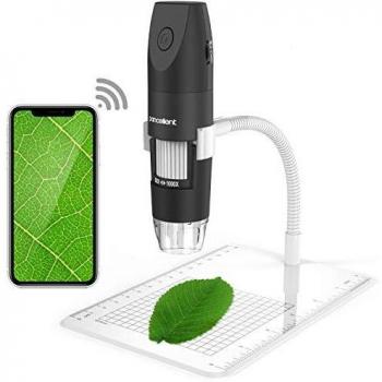 Pancellent Microscopio Digital Inalámbrico, Microscopio De Aumento USB 1080P 50X a 1000X con 8 LED, Colección De Diapositivas De 12 Paquetes