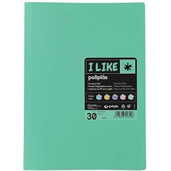 Grafoplás 1471326. Carpeta de Fundas, Tamaño Folio, 30 Fundas Soldadas, Color Verde Agua, Poliplás I Like