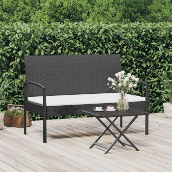 Banco de Jardín con Cojín Negro 105 cm en Polyrattan
