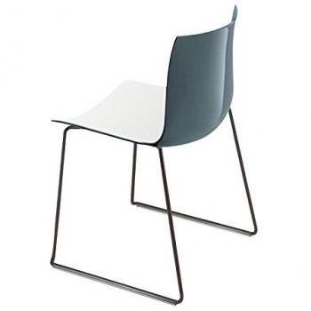 arper Catifa 46 0278 - Silla Bicolor patín Negro Blanco/Azul petróleo/Carcasa Brillante/Dentro Mate/Soporte Negro Mate V39/nuevo Color