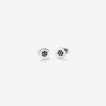 Pendientes de hombre Radiant P.perez de acero plateado y negro, diseño redondo