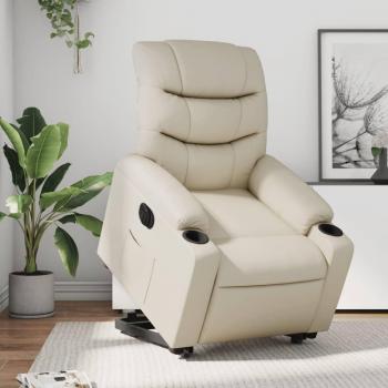 Sillón reclinable elevable eléctrico de cuero sintético crema Vidaxl 400607