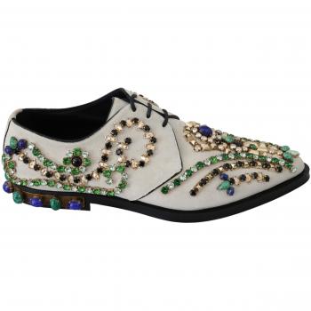 Dolce & Gabbana White Suede Crystal Dress Brogue Shoes - EU41/US10.5, Laced Shoes, Female, Multicolor, Size: 11 US Crystal Embellished Loafers