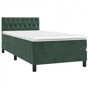 Cama box spring colchón y LED terciopelo verde oscuro 90x200 cm