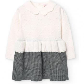 Boboli - Vestido de bebé niña combinado de manga larga con falda pata de gallo