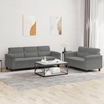 Sofá de 2 piezas en tela de microfibra gris oscuro con almohadas