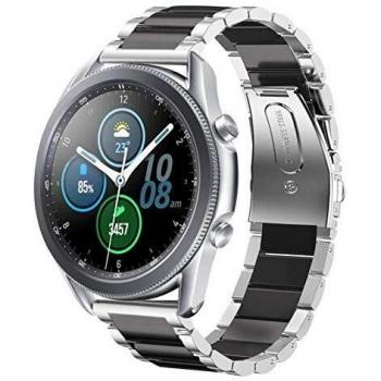 SUNDAREE Compatible con Correa Galaxy Watch 3 45MM,22MM Negro Plata Metal Acero Inoxidable Reemplazo Pulseras Repuesto Smartwatch Band para Samsung Watch 3 45MM/Smartwatch GTR 47/Huawei Watch GT2 Pro