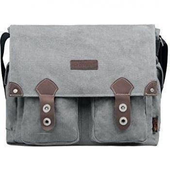 Douguyan Moda del Vintage Lienzo La Bolsa de Mensajero de la Taleguilla del Estudiante Escuela Hombro Ocasional del Bolso para Hombre y Chico 608 Gris
