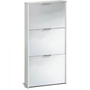 Zapatero Moderno de 3 Puertas Abatibles en Blanco Brillo, Capacidad para 18 Pares, Medidas: 113x60x22 cm
