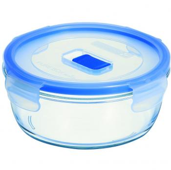 Luminarc Pure Box Active - Recipiente hermético de vidrio, redondo, transparente y azul, tamaño 0.92 litros