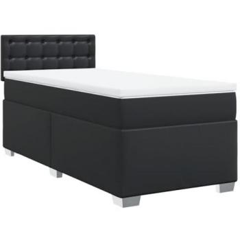 Cama box spring con colchón de muelles en cuero sintético negro 90x190 cm