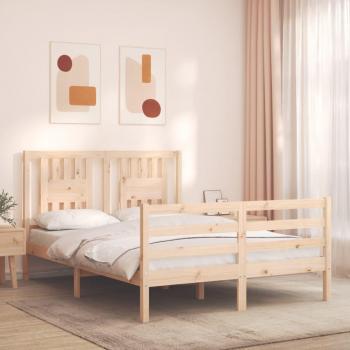 Cama de matrimonio con cabecero de madera maciza y estructura de lana redonda, color marrón