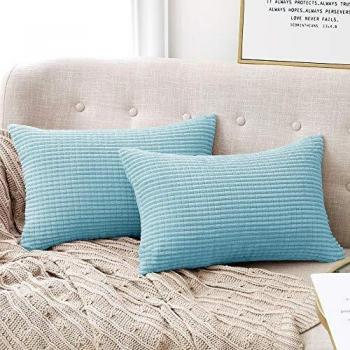 Deconovo Funda de Almohada Decorativa Cuadrado Suave 2 Piezas 30x50cm Azul Claro