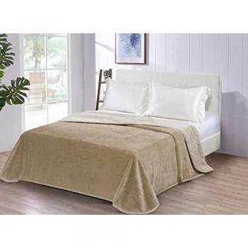 Manta Aterciopelada Beige de Alta Densidad para Cama 180 cm