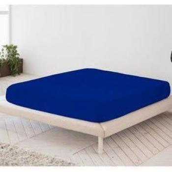 Sábana bajera de algodón azul para cama individual de 105 cm