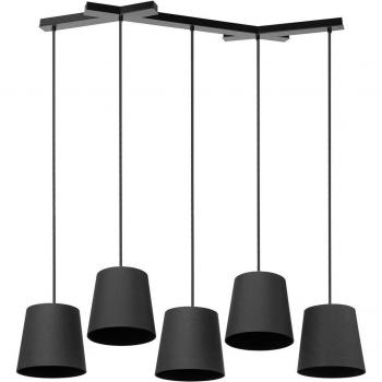 Lámpara colgante Thamila de Lucande, moderna, color negro, fabricada en hierro y tela con textura, para salón y comedor, 5 luces E27