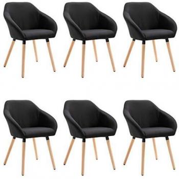 vidaXL Set of 6 Black Fabric Dining Chairs
