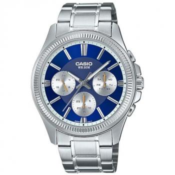 Reloj Casio Classic MTP-1375PD-2A1VEF para Hombre, Analógico, Acero Inoxidable, Esfera Azul, Función de Día y Semana