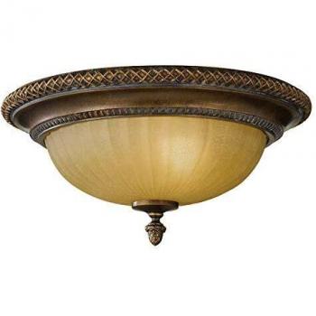 Plafón Kelham Hall de 2 luces en bronce dorado y vidrio Scavo, diámetro 34 cm